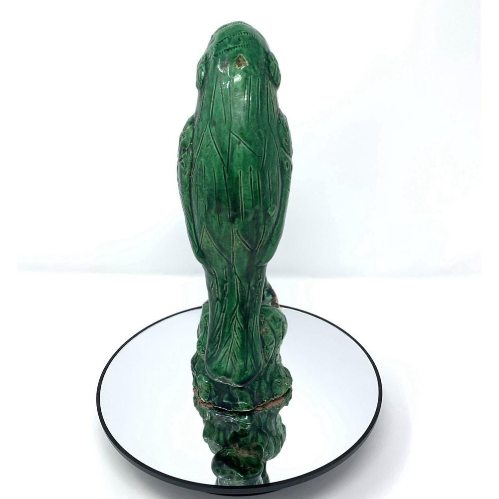 Antique 19th Century Chinese Glazed Pottery Dynasty Green Parrot 9.25" Sancai - Picture 7 of 10